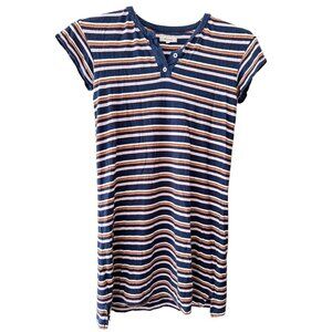 Madewell Women's Bengali T-Shirt Dress - Indigo Striped Henley, XX-Small (XXS)